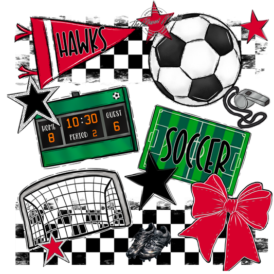 Hawks Checkers Soccer Spirit Design-Red