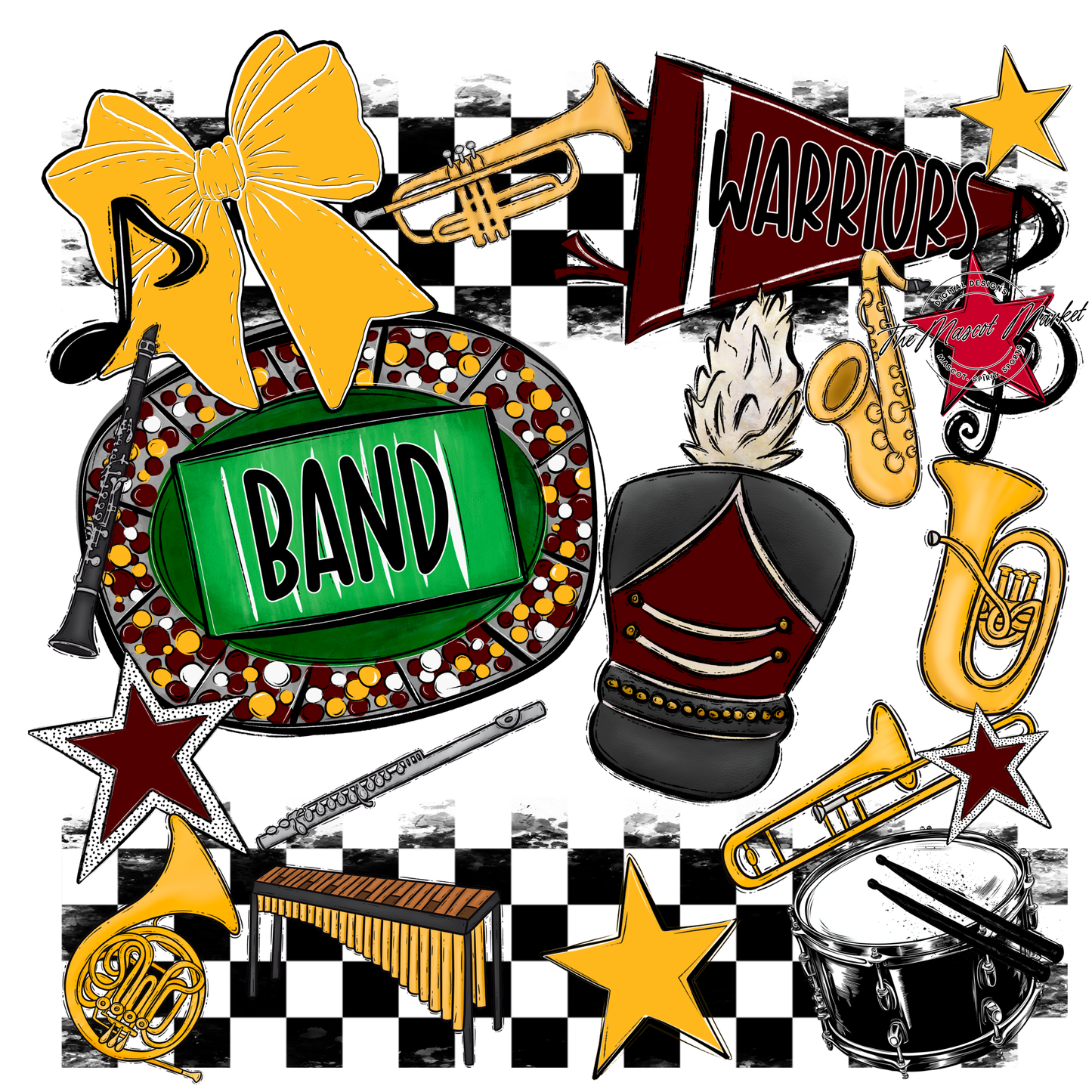 Warriors Checkers Band Spirit Design-Maroon-Yellow