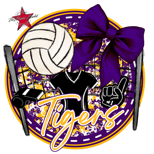 Tigers Circle Volleyball Design-Purple-Yellow
