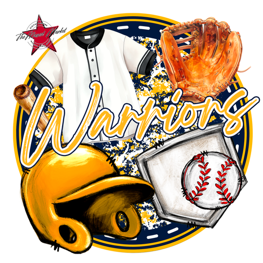 Warriors Circle Baseball Design-Navy-Yellow