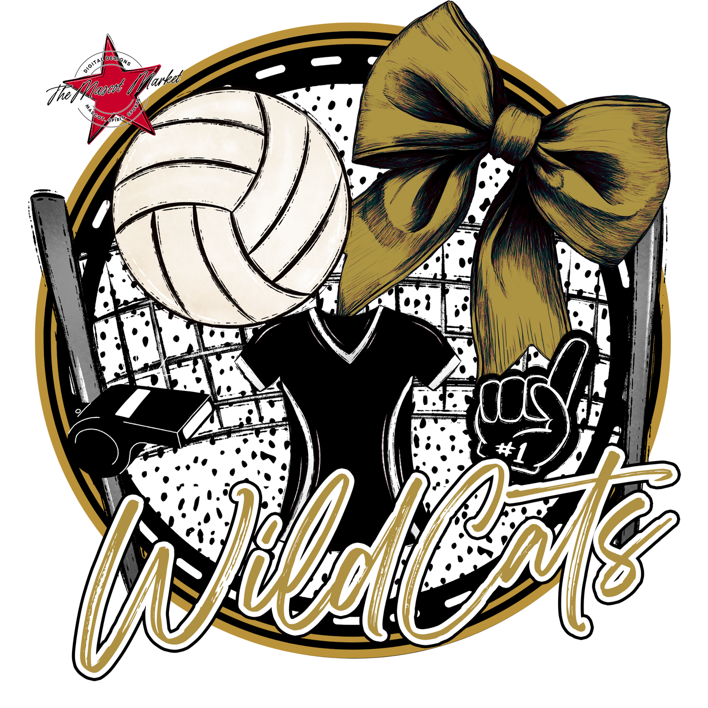 Wildcats Circle Volleyball Design-Gold