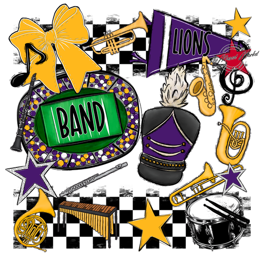 Lions Checkers Band Spirit Design-Purple-Yellow
