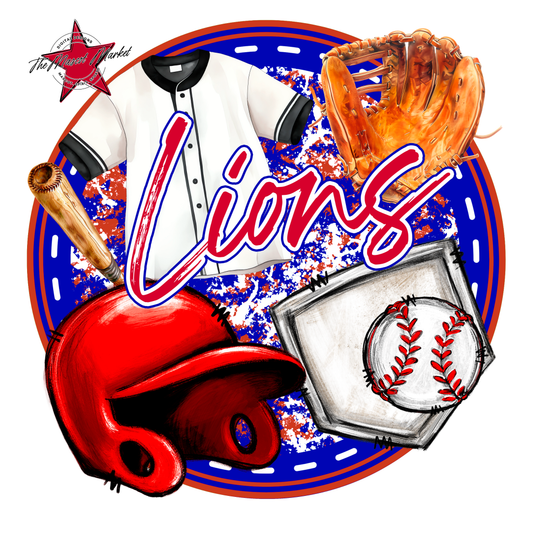 Lions Circle Baseball Design-Blue-Red