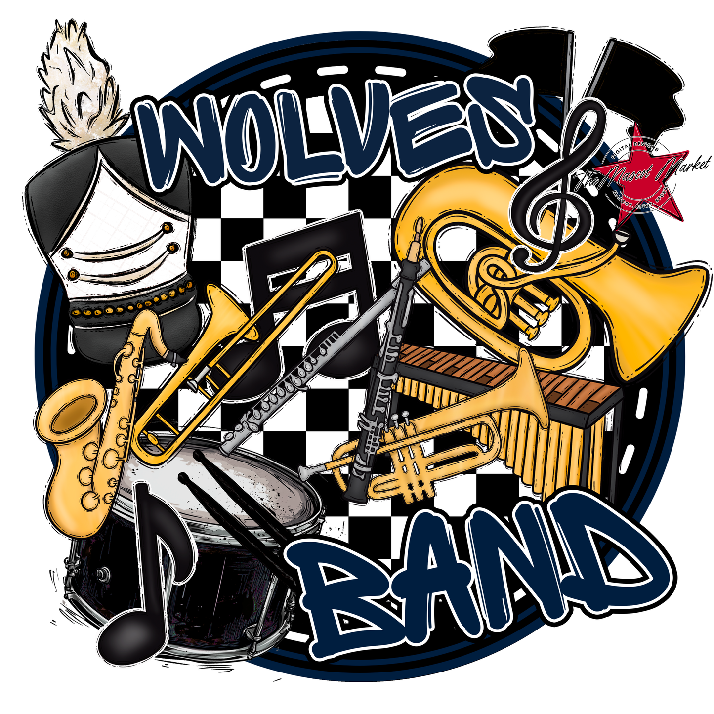 Wolves Circle Band Design-Navy