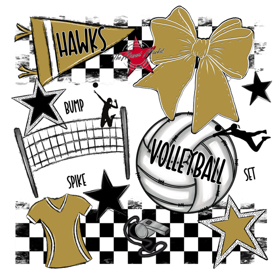 Hawks Checkers Volleyball Spirit Design-Gold