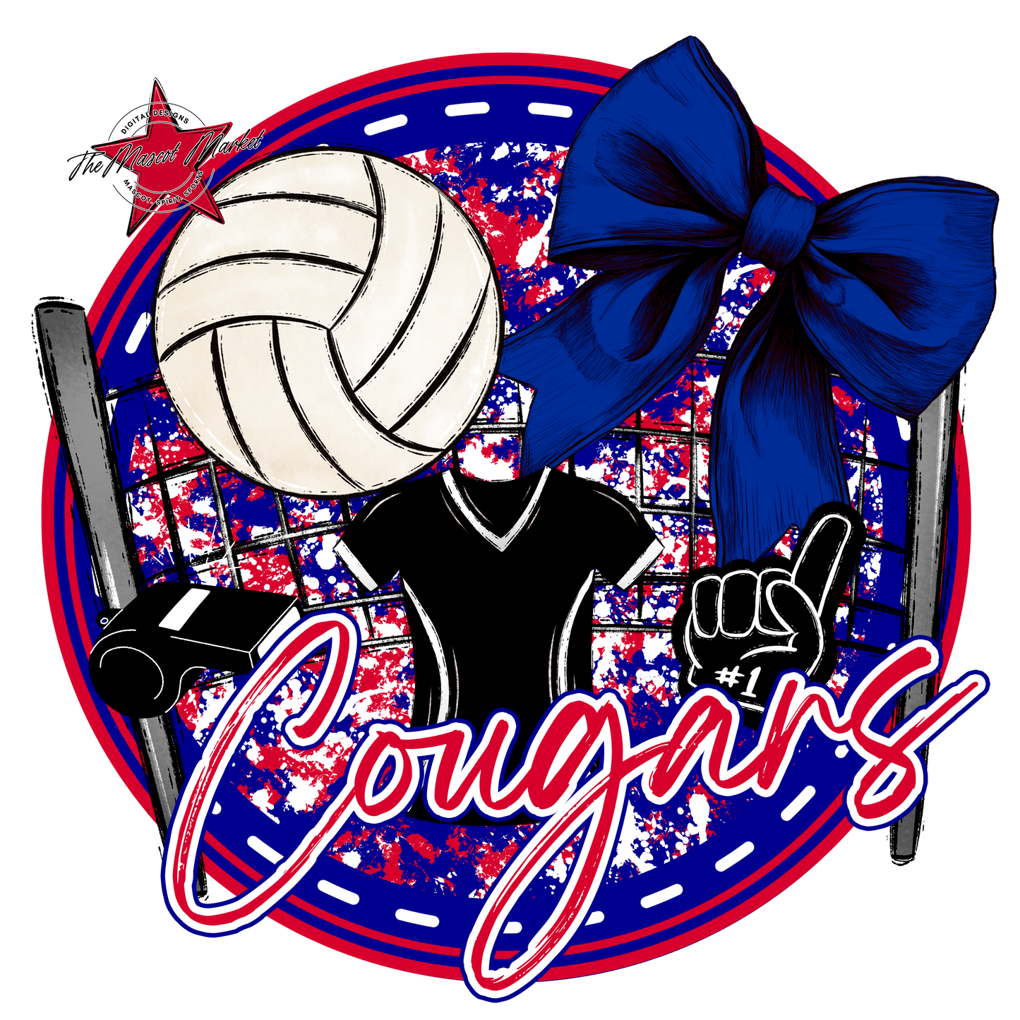 Cougars Circle Volleyball Design-Blue-Red