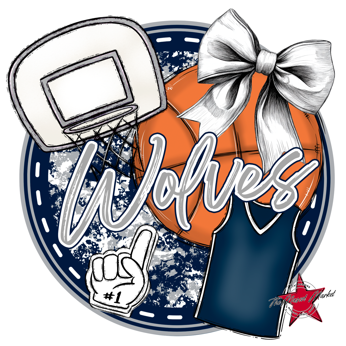 Wolves Circle Basketball Design-Navy-Grey