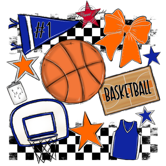 Basketball Checkers Spirit Design-Royal Blue-Orange