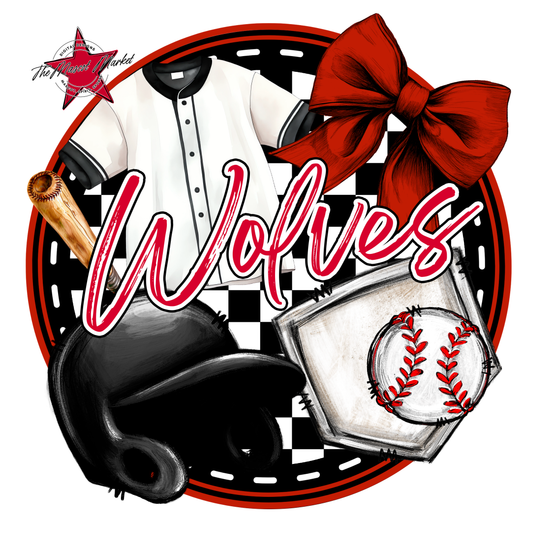 Wolves Circle Baseball Design-Red