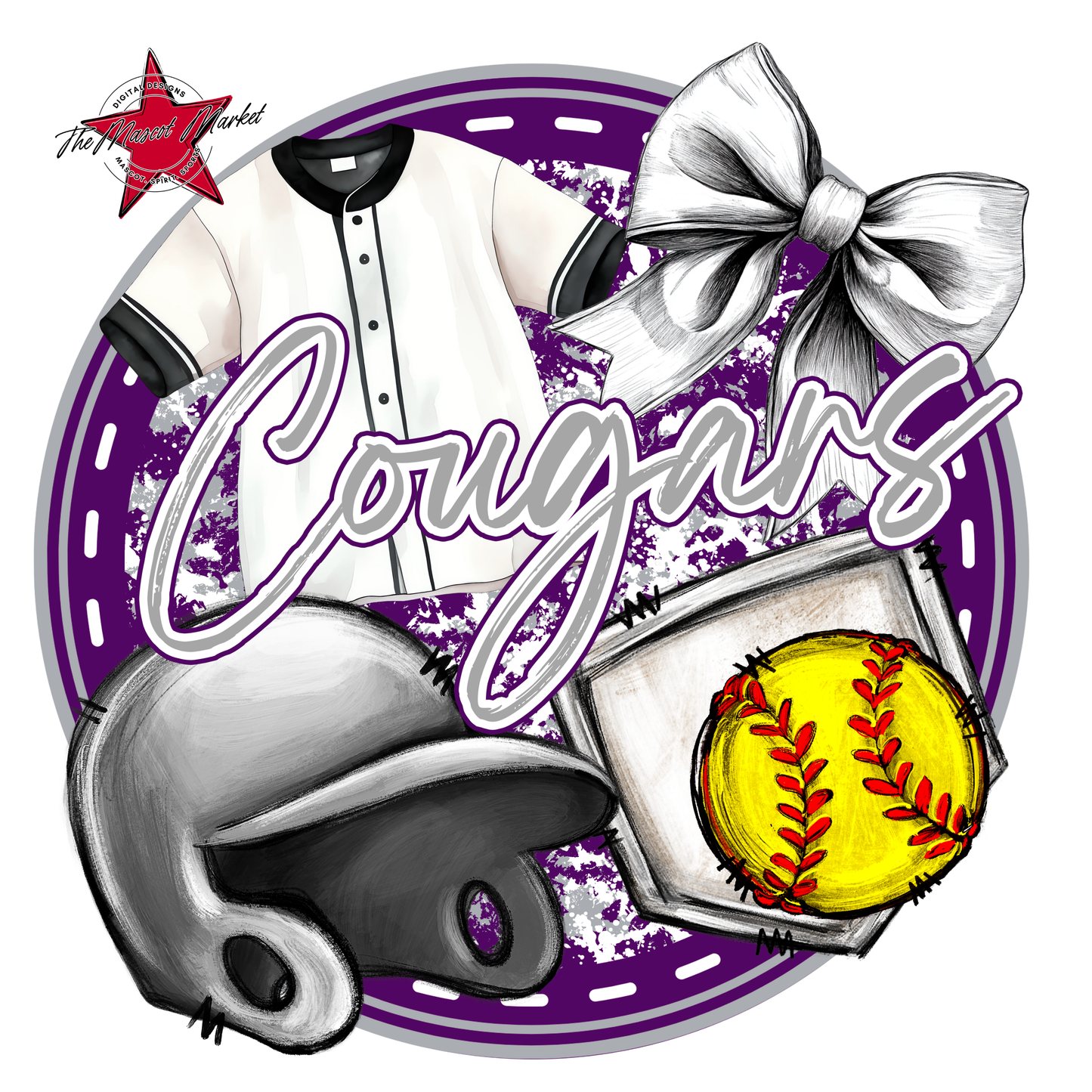 Cougars Circle Softball Design-Purple-Grey