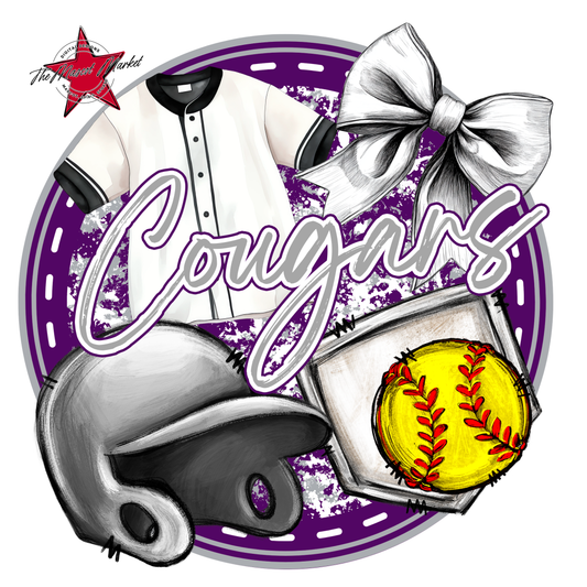 Cougars Circle Softball Design-Purple-Grey