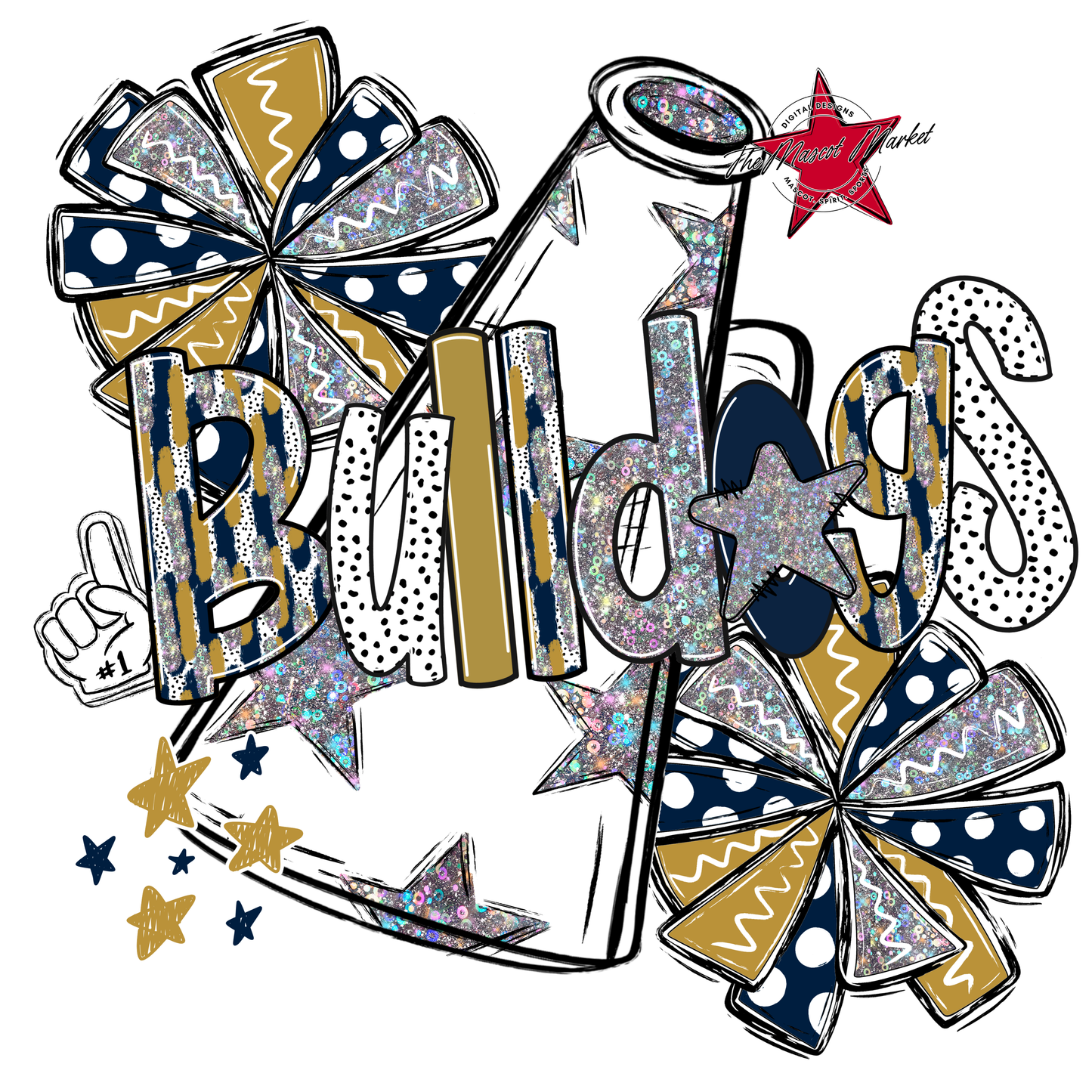 Bulldogs Cheer Megaphone Scrape-Navy-Gold