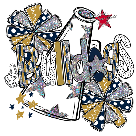 Bulldogs Cheer Megaphone Scrape-Navy-Gold