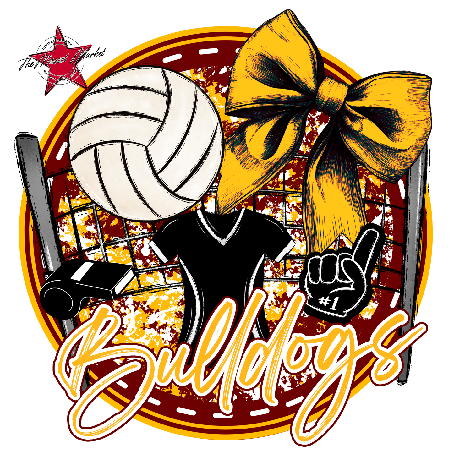Bulldogs Circle Volleyball Design-Maroon-Yellow
