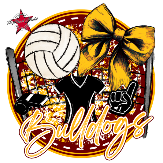 Bulldogs Circle Volleyball Design-Maroon-Yellow