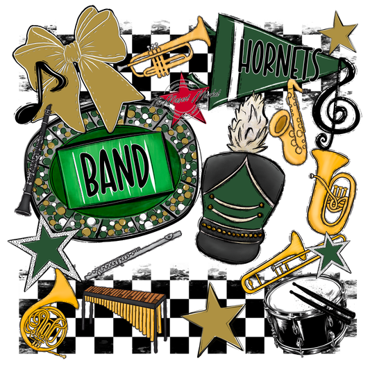 Hornets Checkers Band Spirit Design-Green-Gold