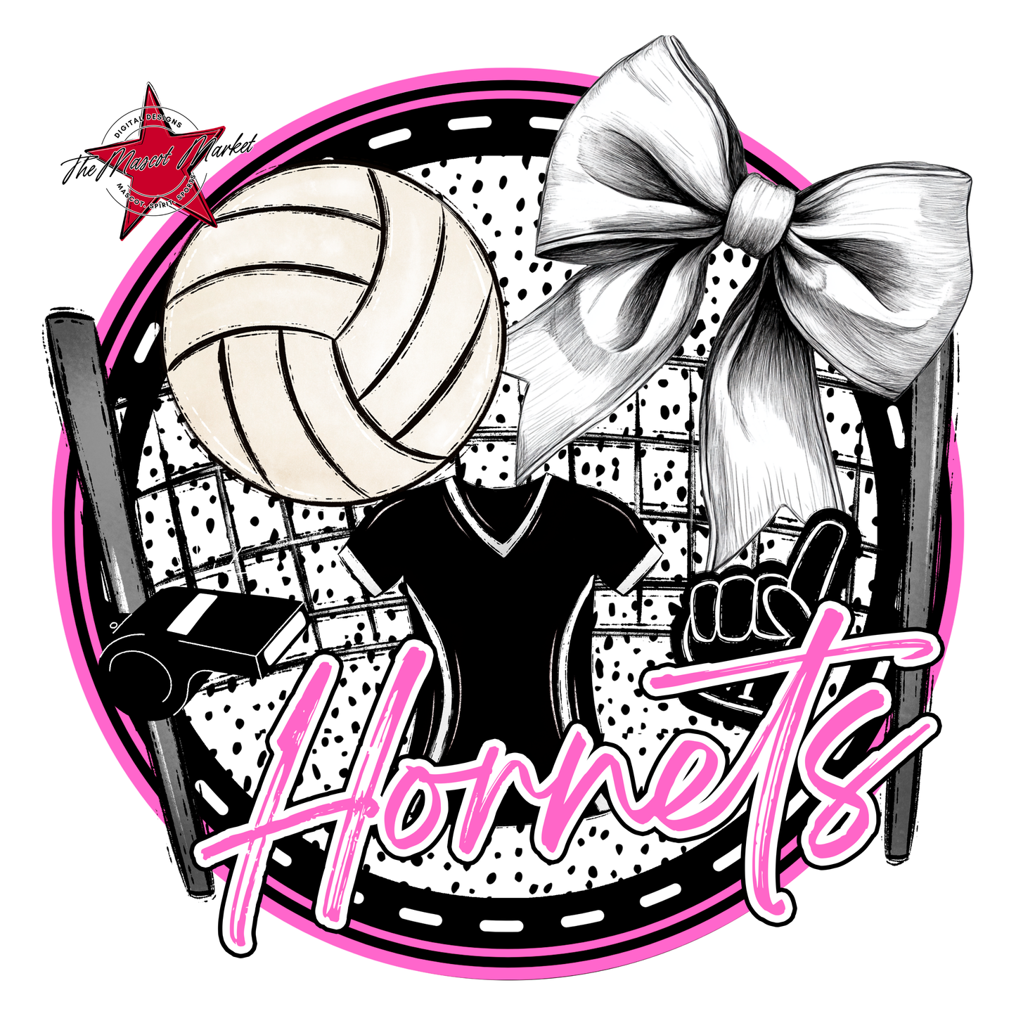 Hornets Circle Volleyball Design-Baby Pink