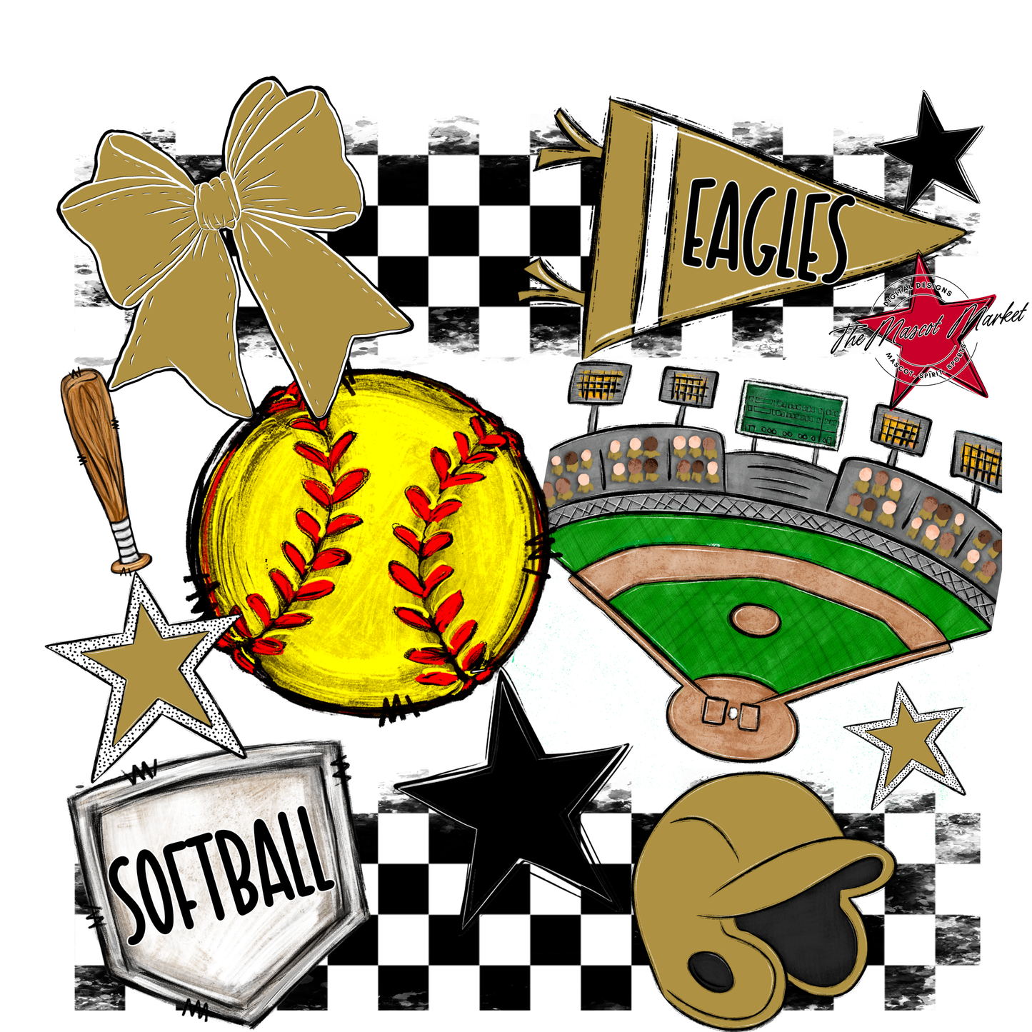 Eagles Softball Checkers Design-Gold
