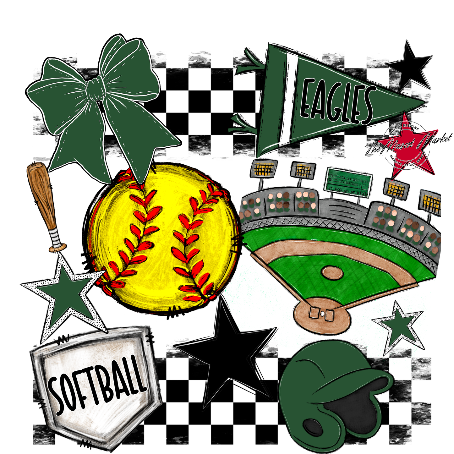 Eagles Softball Checkers Design-Green