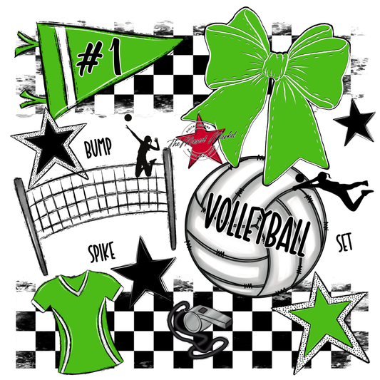 Volleyball Checkers Spirit Design-Bright Green