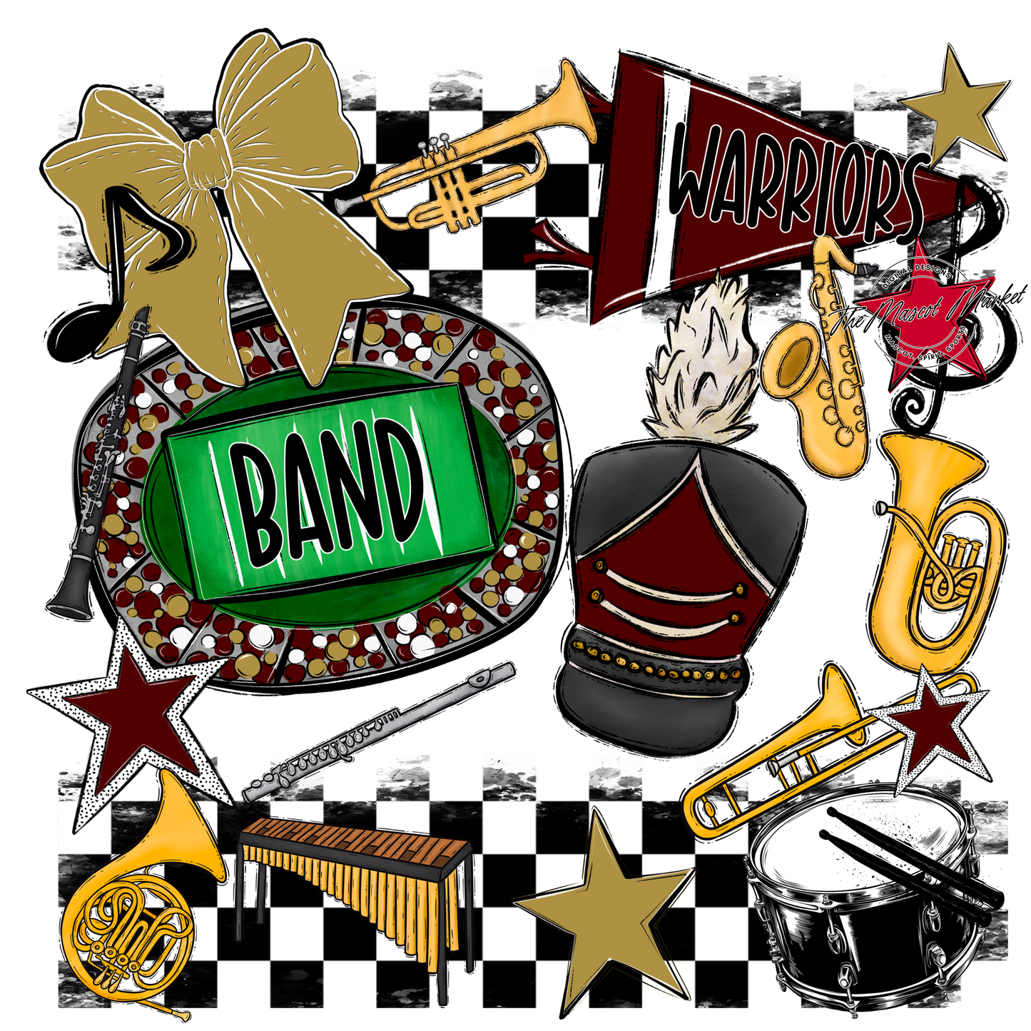 Warriors Checkers Band Spirit Design-Maroon-Gold