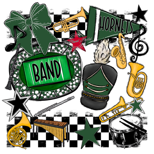 Hornets Checkers Band Spirit Design-Green