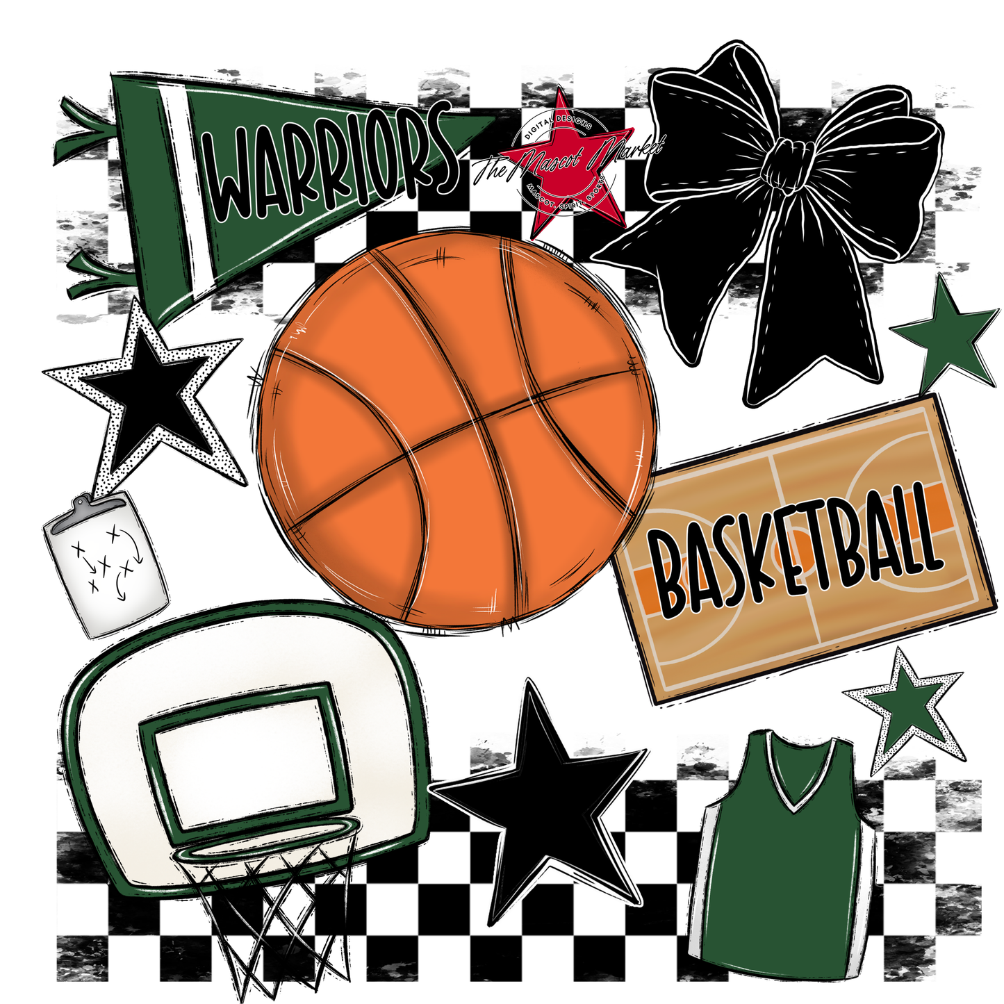 Warriors Checkers Basketball Spirit Design-Green
