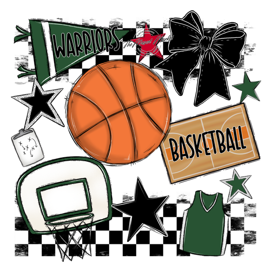 Warriors Checkers Basketball Spirit Design-Green