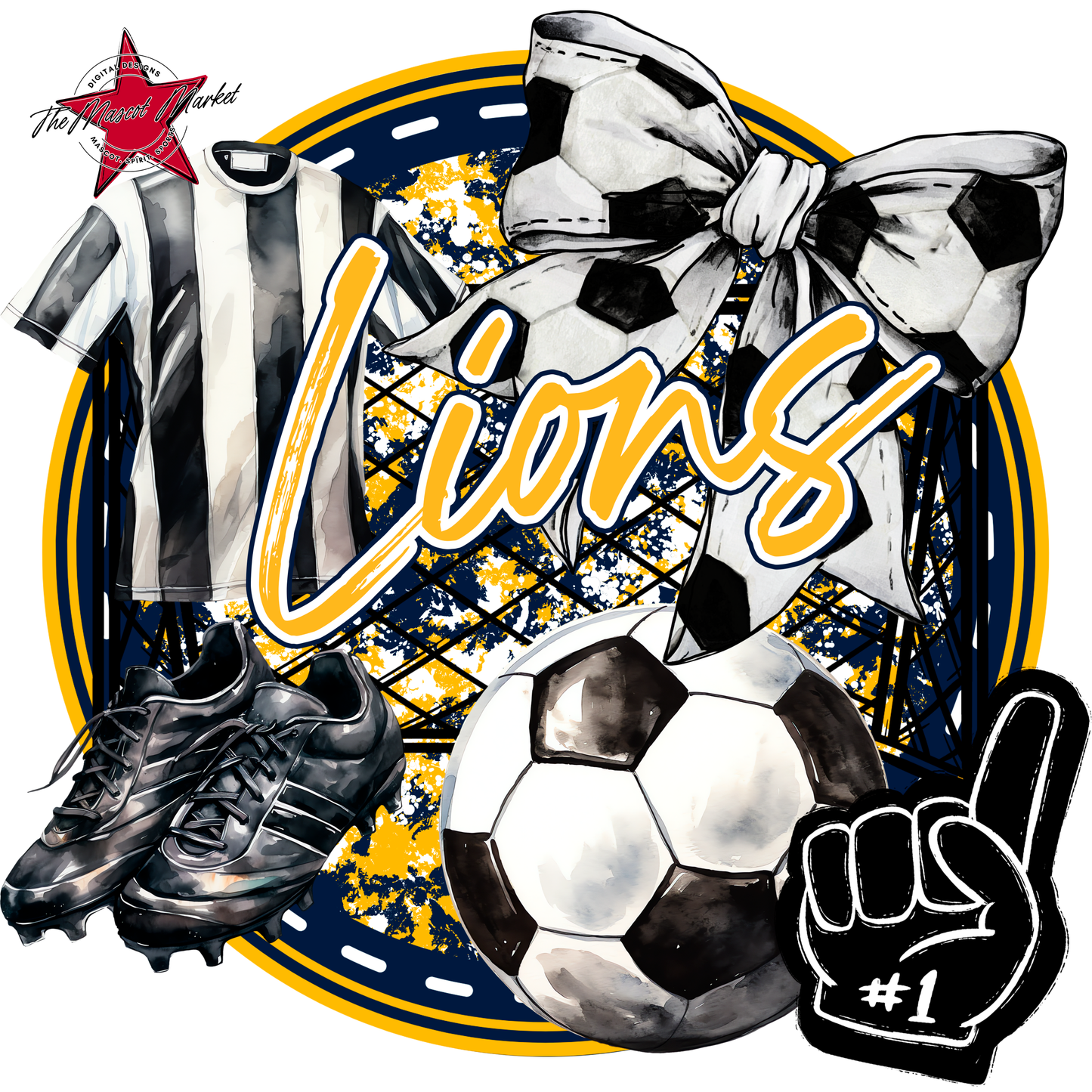 Lions Circle Soccer Design-Navy-Yellow