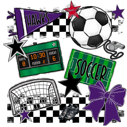 Hawks Checkers Soccer Spirit Design-Purple