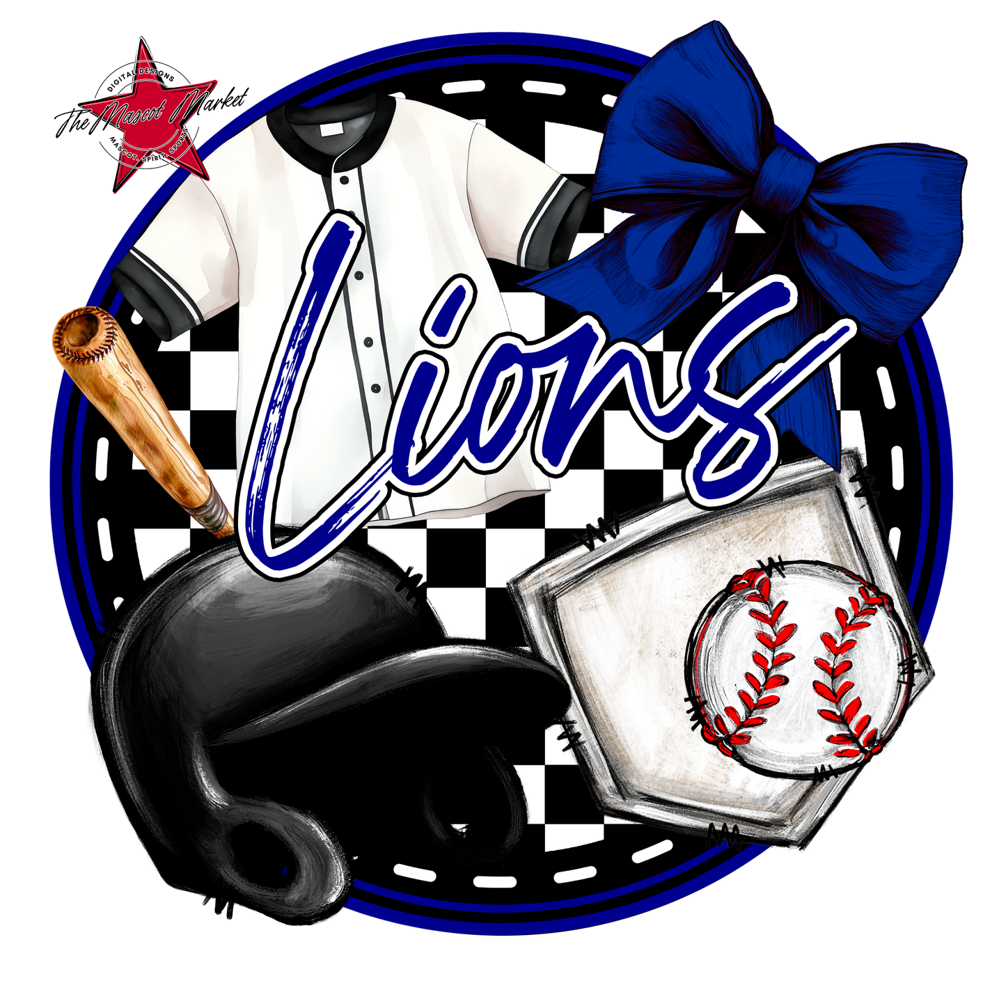 Lions Circle Baseball Design-Blue