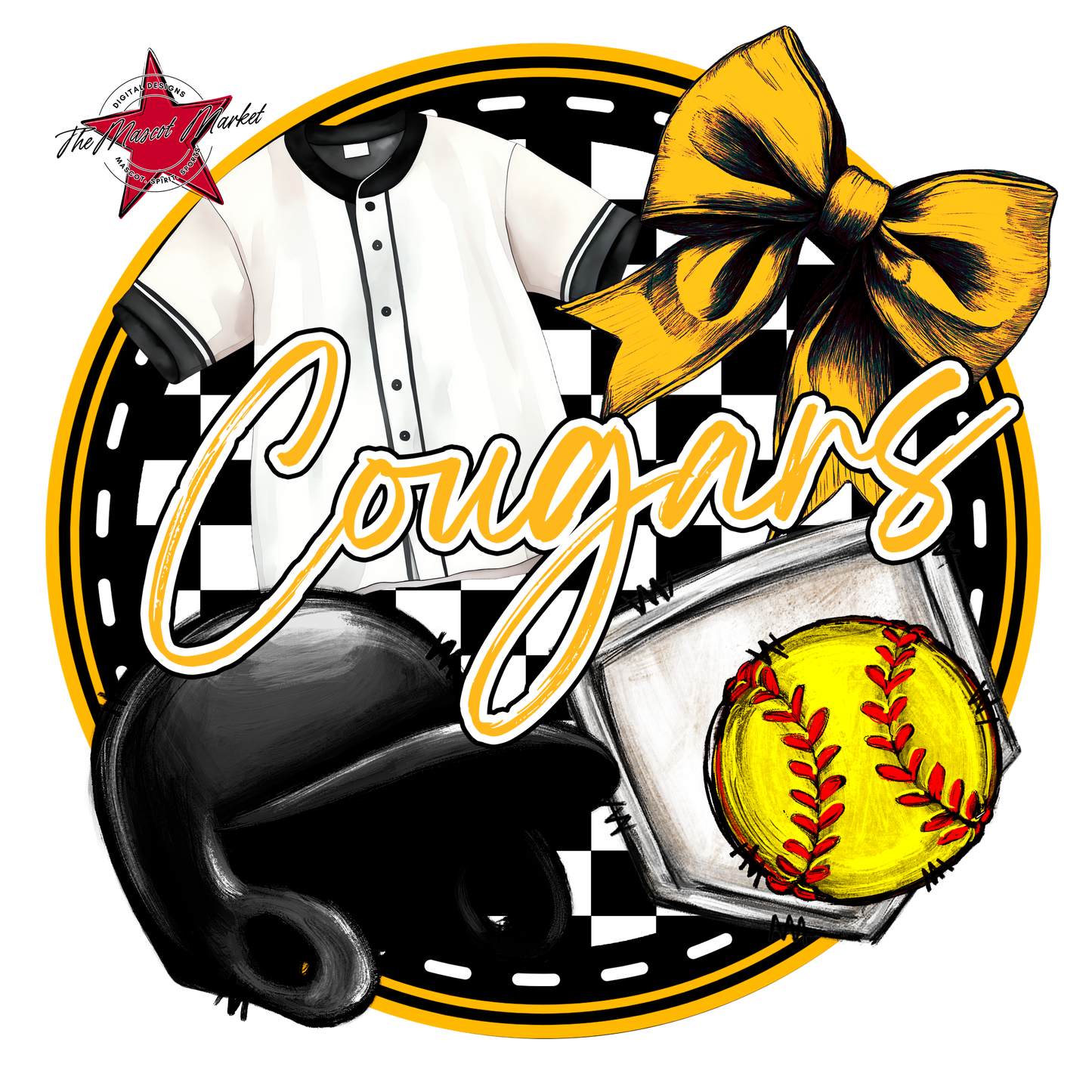 Cougars Circle Softball Design-Yellow