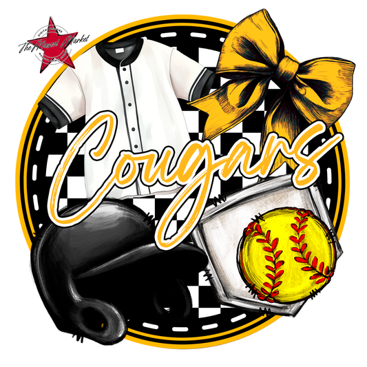 Cougars Circle Softball Design-Yellow