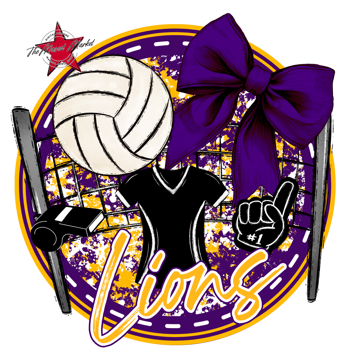 Lions Circle Volleyball Design-Purple-Yellow