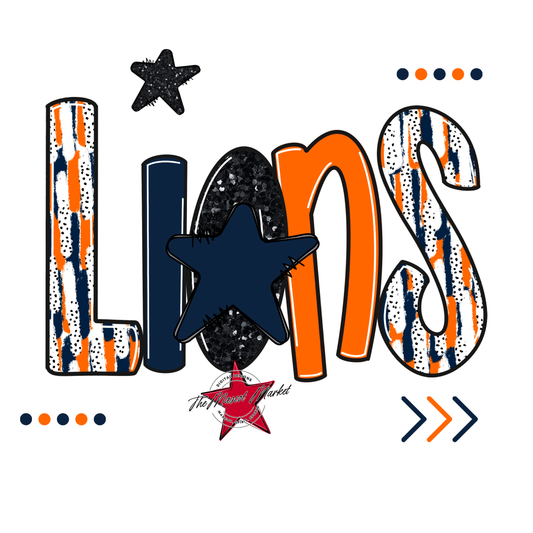 Lions Brushstroke Alpha w Arrows-Navy-Orange