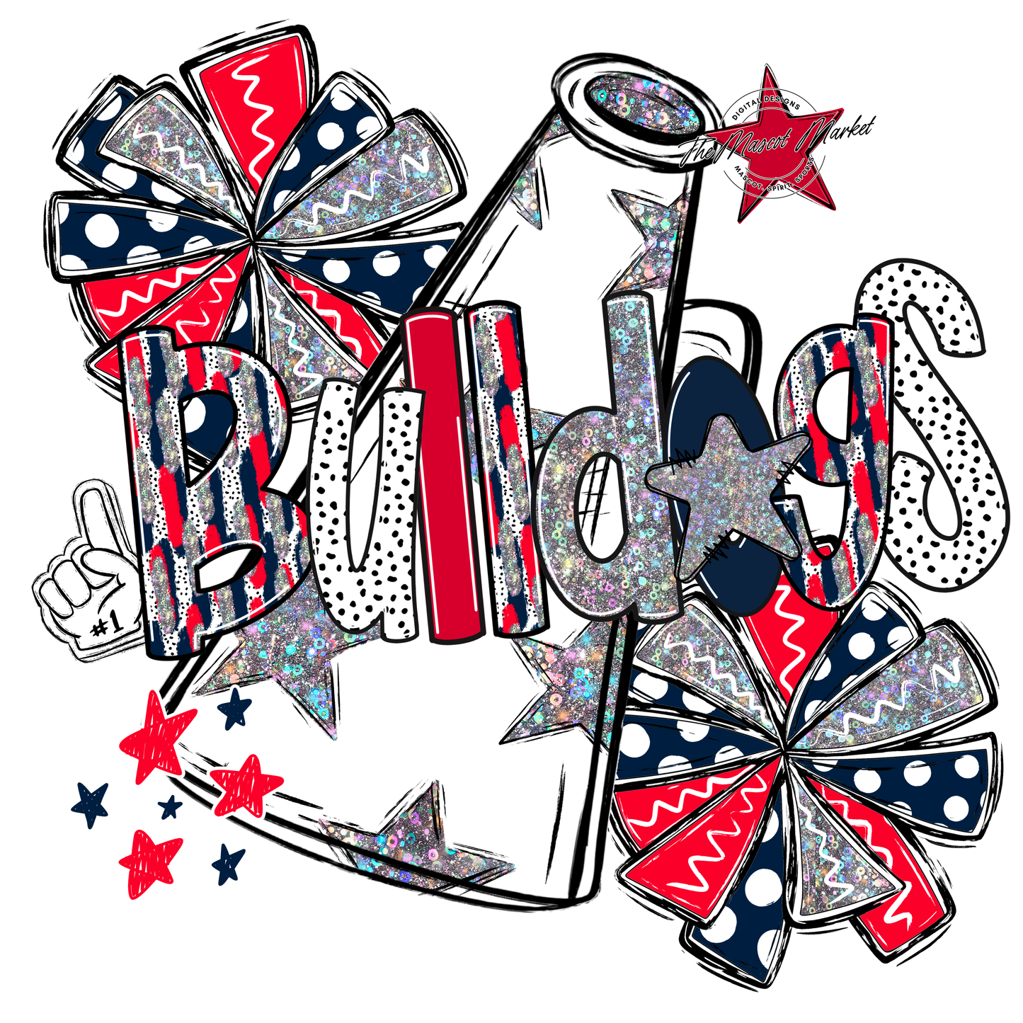 Bulldogs Cheer Megaphone Scrape-Navy-Red