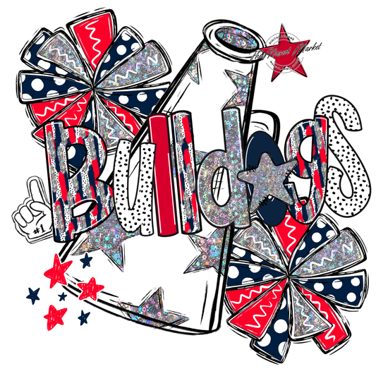 Bulldogs Cheer Megaphone Scrape-Navy-Red