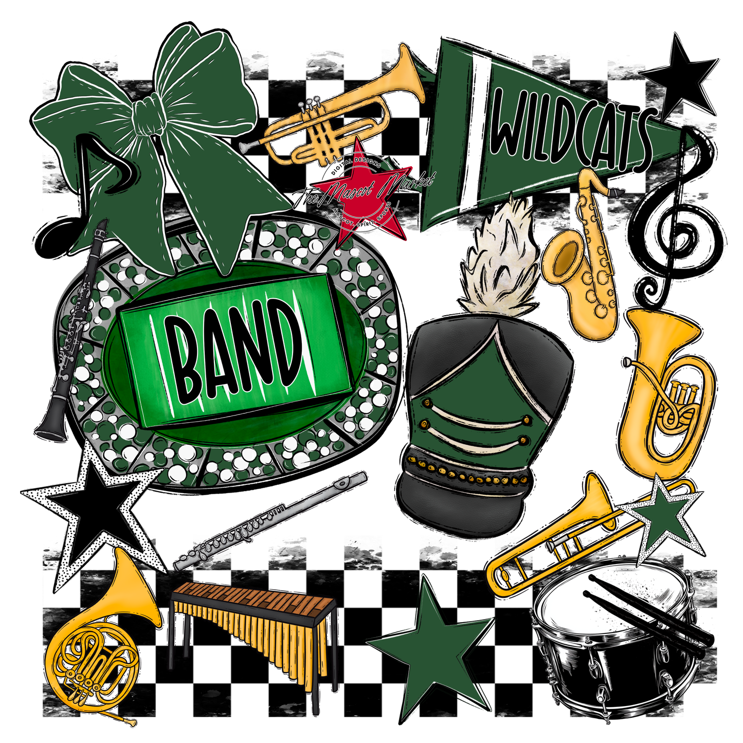 Wildcats Checkers Band Spirit Design-Green