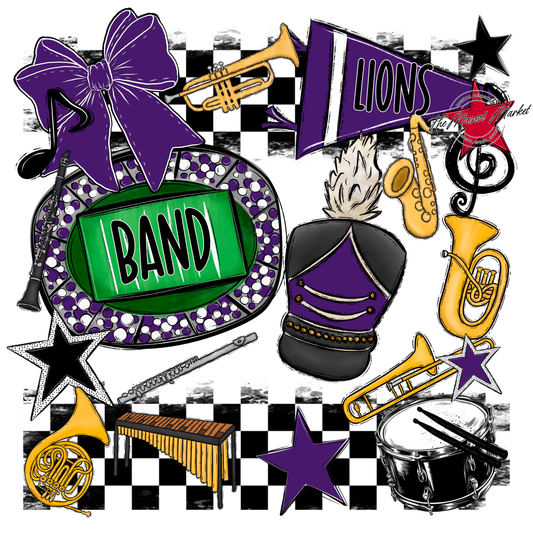 Lions Checkers Band Spirit Design-Purple