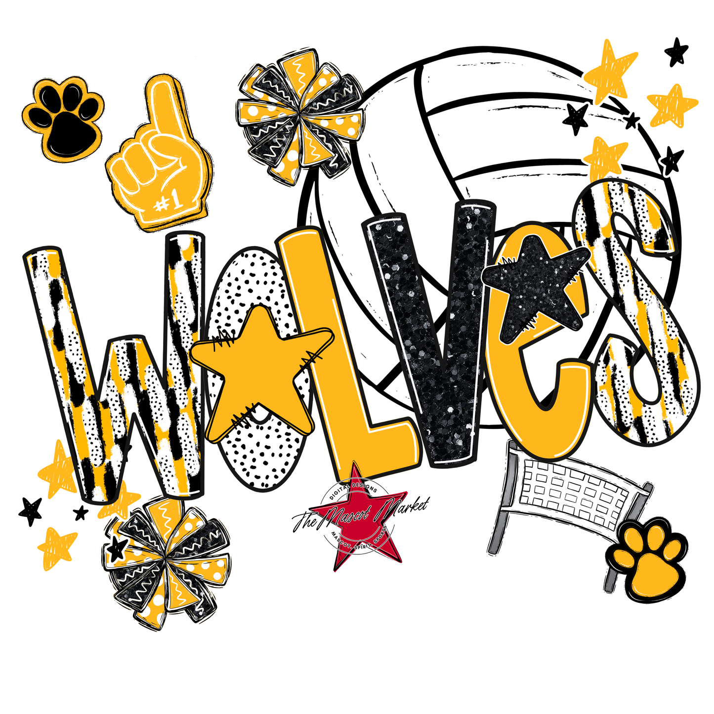 Wolves Volleyball Scrape-Yellow