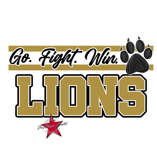 Lions Go Fight Win Mascot Lines-Gold