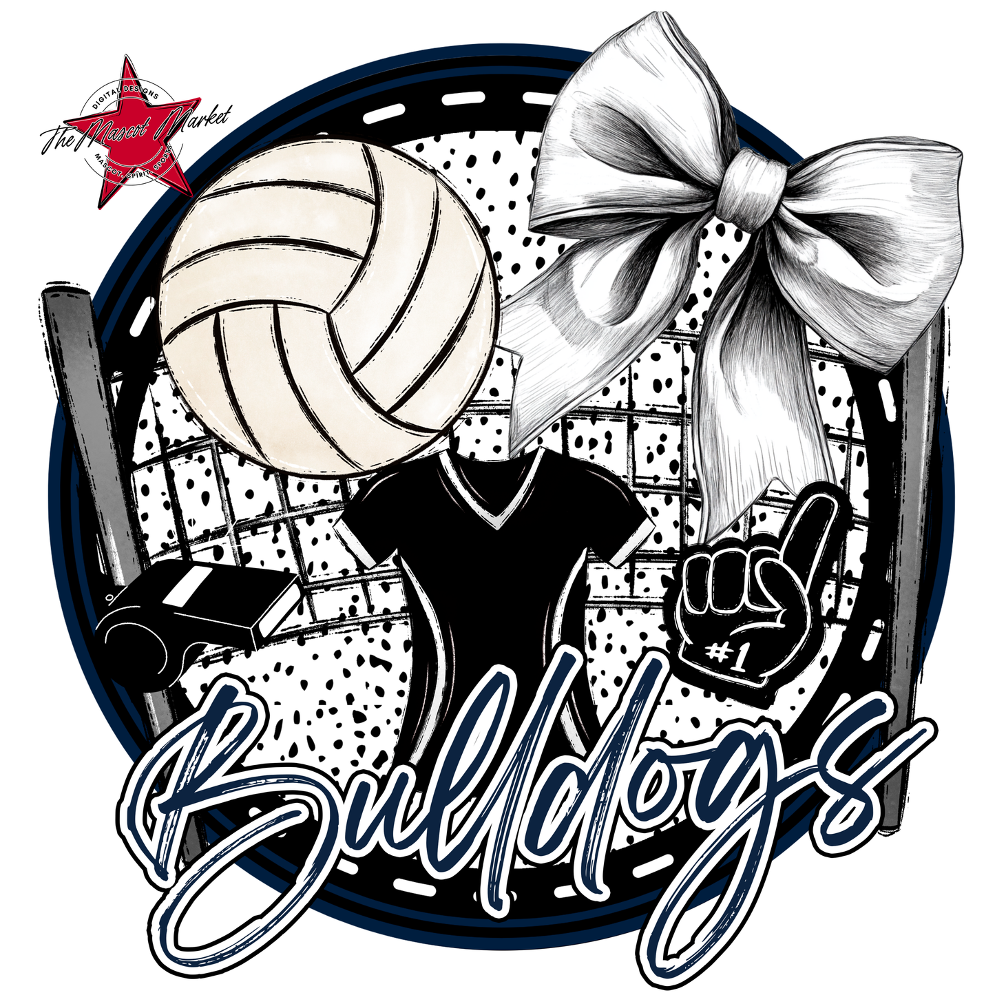 Bulldogs Circle Volleyball Design-Navy