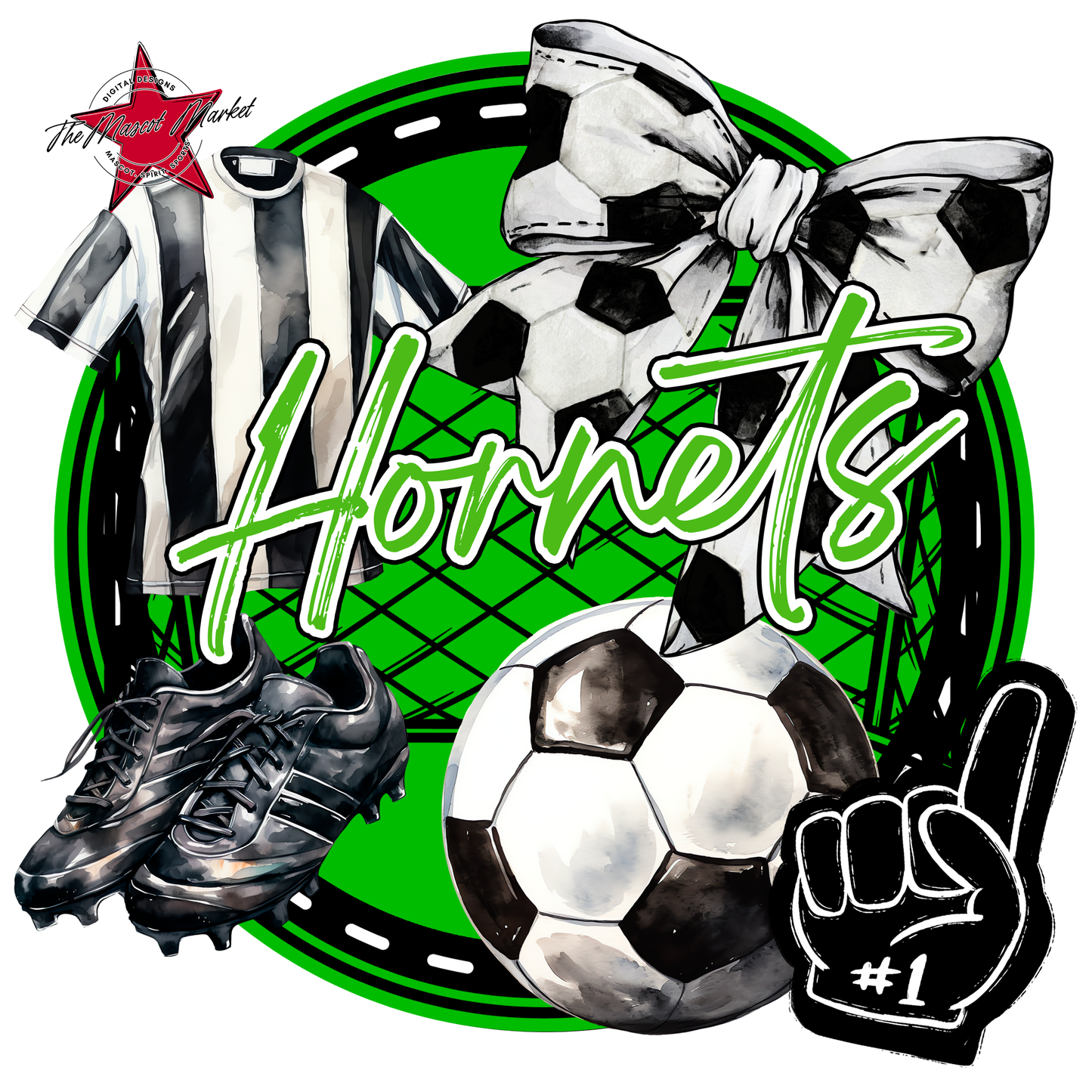 Hornets Circle Soccer Design-Bright Green