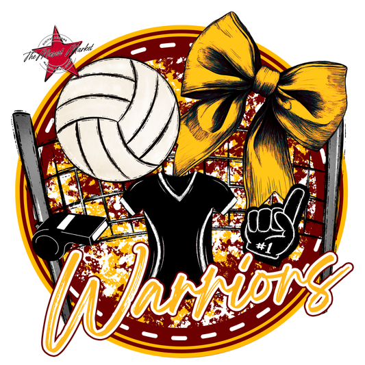 Warriors Circle Volleyball Design-Maroon-Yellow