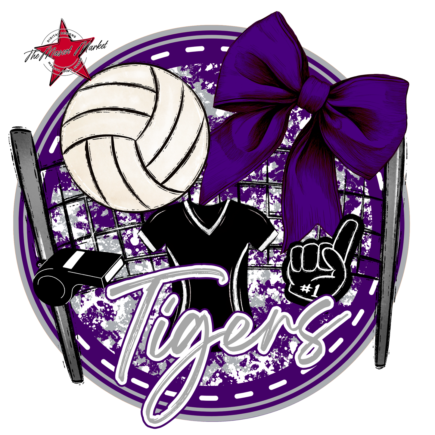 Tigers Circle Volleyball Design-Purple-Grey