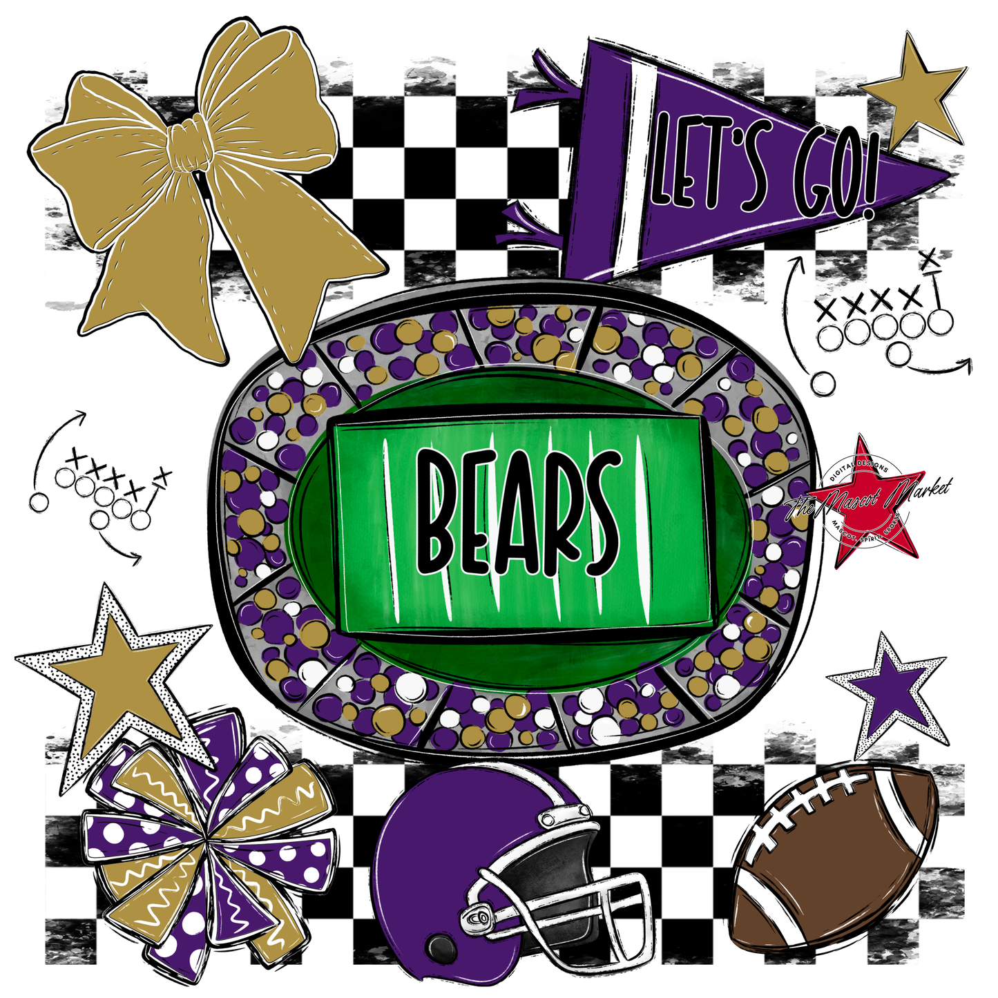 Bears Checker Spirit Design-Purple-Gold