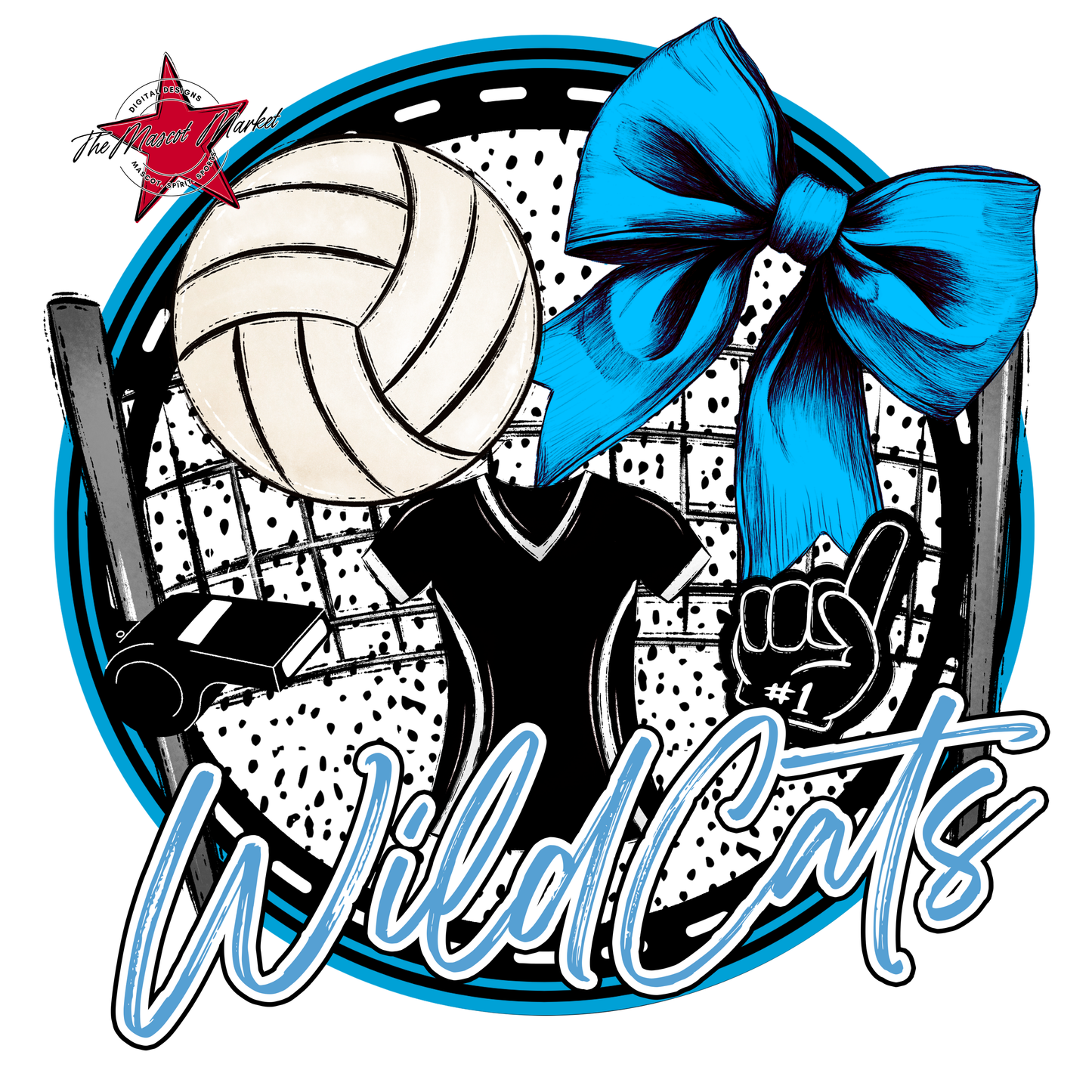 Wildcats Circle Volleyball Design-Carolina Blue