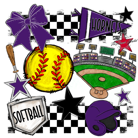 Hornets Checkers Softball Spirit Design-Purple