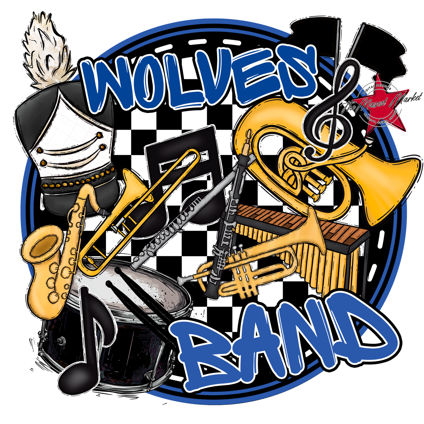 Wolves Circle Band Design-Off Blue