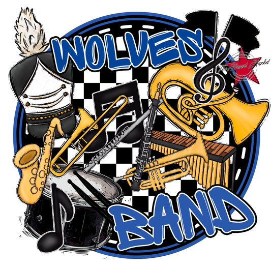 Wolves Circle Band Design-Off Blue